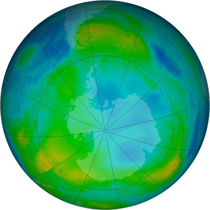 Antarctic ozone map for 09 July 2004